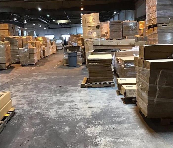 warehouse with pallets with dry ground